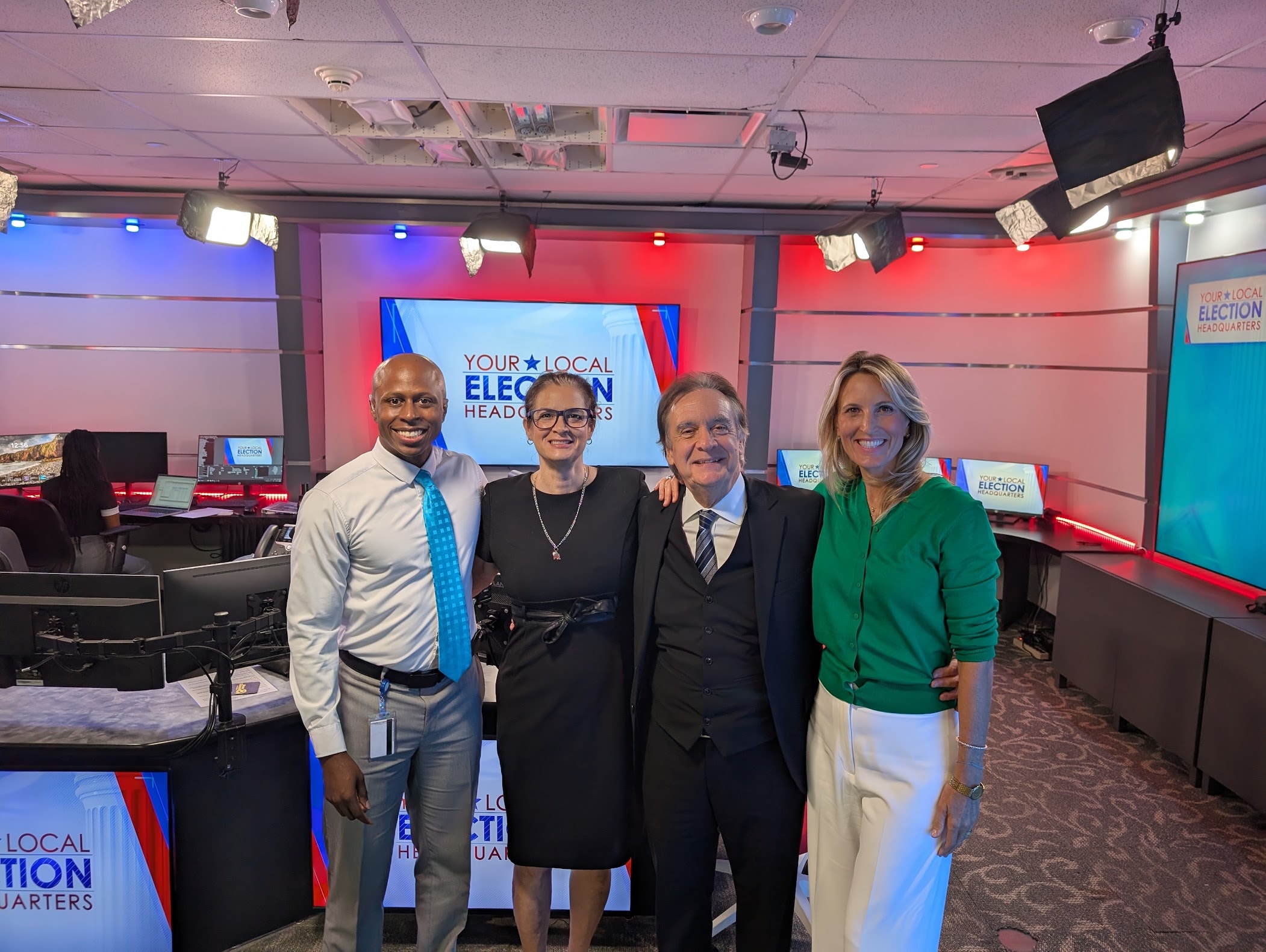 Barbara Casanova at a broadcast election headquarters studio